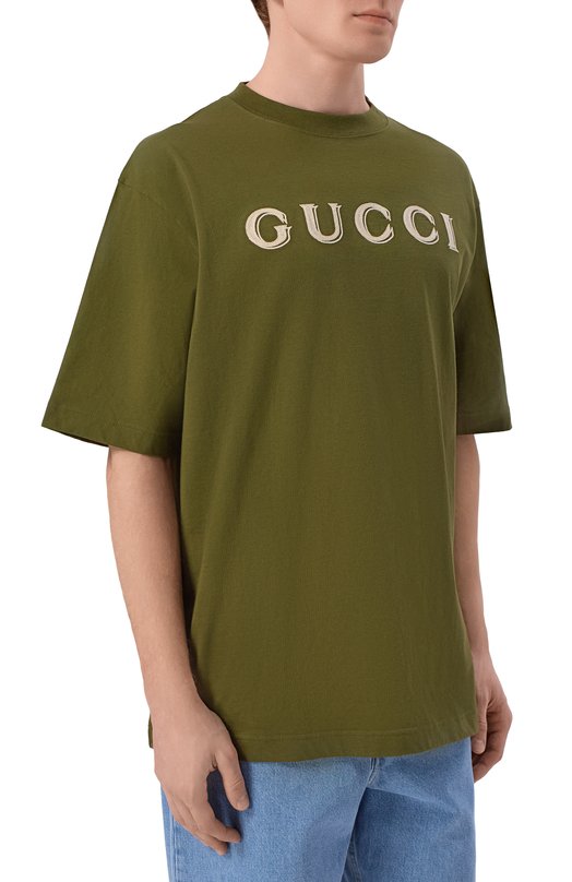 Хлопковая футболка Gucci 798115/XJHN3 Зелёный  798115/XJHN3 Фото 3
