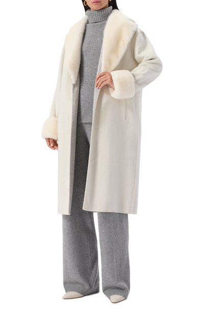 Женское кашемировое пальто с отделкой из норки KITON, арт. D60621DK0541A01