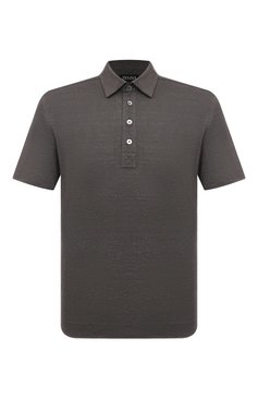 Мужское льняное поло ZEGNA серого цвета, арт. UD376A7/D784 | Фото 1 (Длина (для топов): Стандартные; Драгоценные камни: Проставлено; Рукава: Короткие; Материал сплава: Проставлено; Материал внешний: Лен; Стили: Кэжуэл; Застежка: Пуговицы)