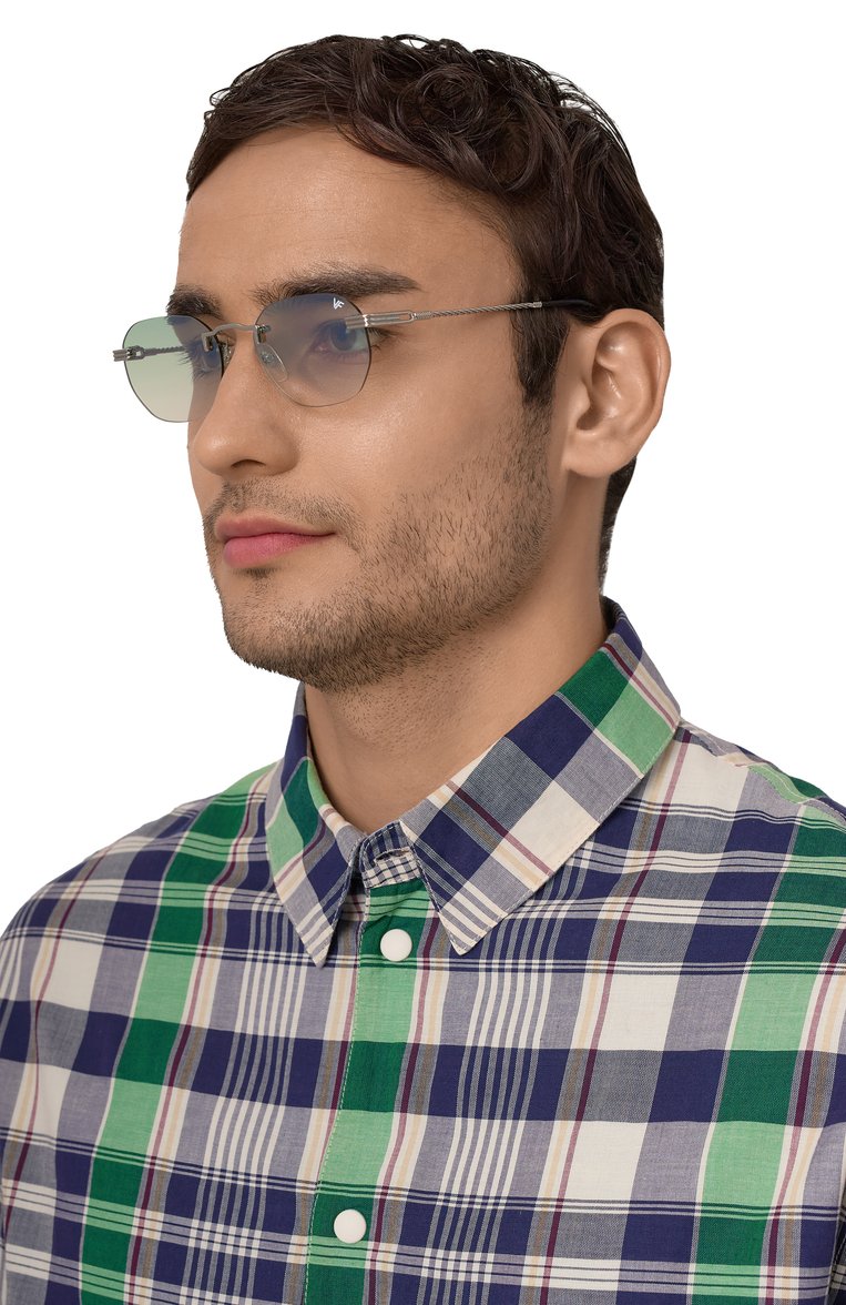 Женские солнцезащитные очки VINTAGE FRAMES зеленого цвета, арт. DETR0IT PLAYER 24KT WHITE G0LD/P0WDER GREEN | Фото 2 (Региональные ограничения белый список (Axapta Mercury): Не проставлено; Нос: Не проставлено; Кросс-КТ: С/з-унисекс; Тип очков: С/з; Материал: Металл; Очки форма: Квадратные, Безоправные; Оптика Гендер: оптика-унисекс)
