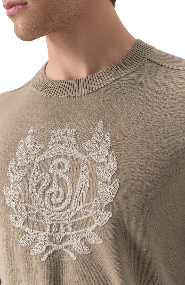 Мужской шерстяной джемпер BURBERRY бежевого цвета, арт. 8106618 | Фото 5 (Рукава: Длинные; Длина (для топов): Стандартные; Материал внешний: Шерсть; Вырез: Круглый; Мужское Кросс-КТ: Джемперы; Стили: Кэжуэл; Детали: Декор; Автоматизация ТО: Проставлено; Автоматизация состава: Проставлено; Принт: Без принта)