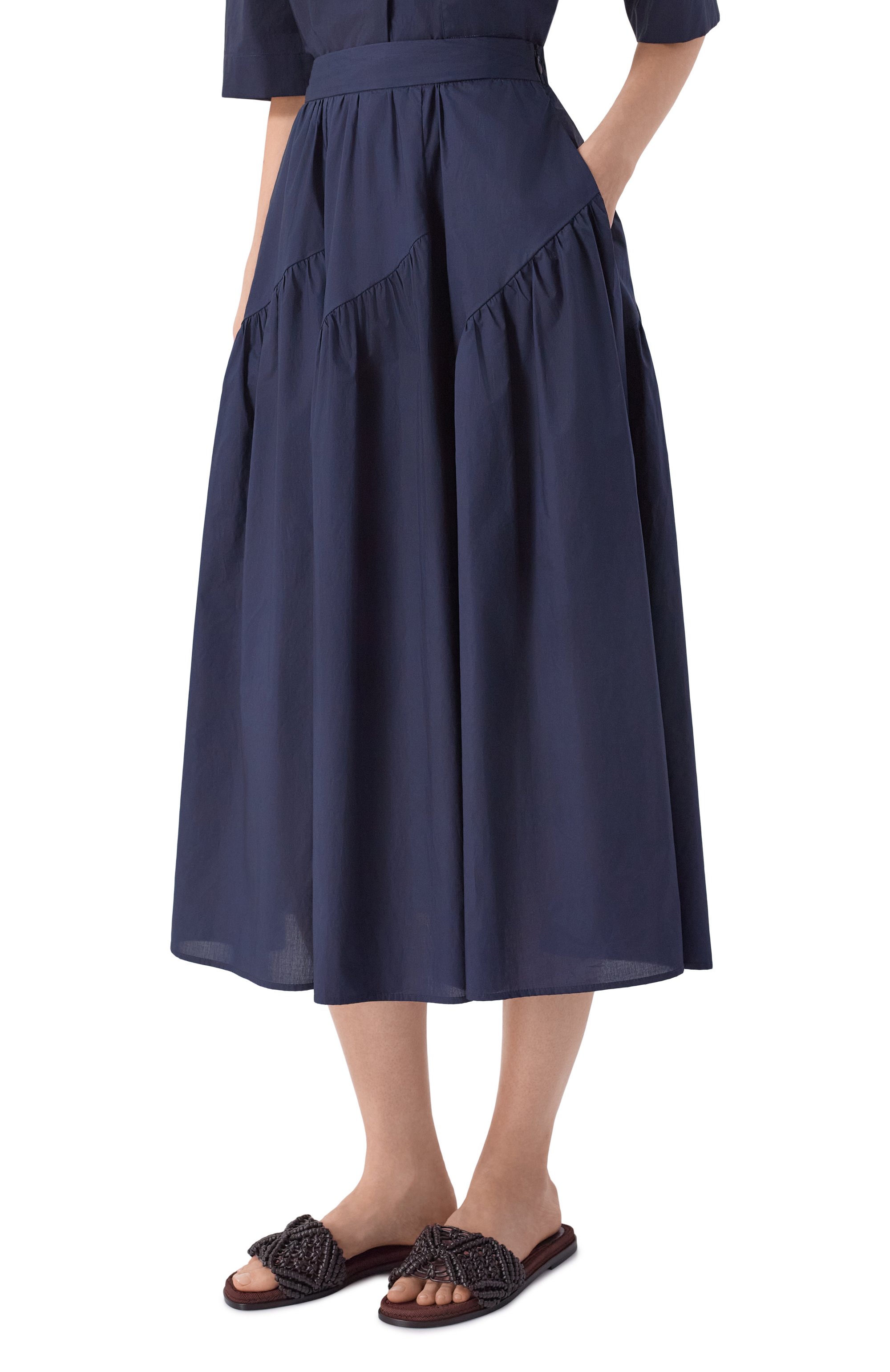 Хлопковая юбка LORENA ANTONIAZZI темно-синего цвета по цене 89600 руб., арт. E2640G043A/5278, фото 3 Хлопковая юбка LORENA ANTONIAZZI, арт. E2640G043A/5278, фото 3