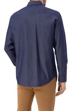 Мужская хлопковая рубашка ZEGNA темно-синего цвета, арт. STT3/UEX23A8 | Фото 4 (Материал внешний: Хлопок; Длина (для топов): Стандартные; Рукава: Длинные; Манжеты: На кнопках; Случай: Повседневный; Принт: Однотонные; Стили: Кэжуэл; Воротник: Кент)