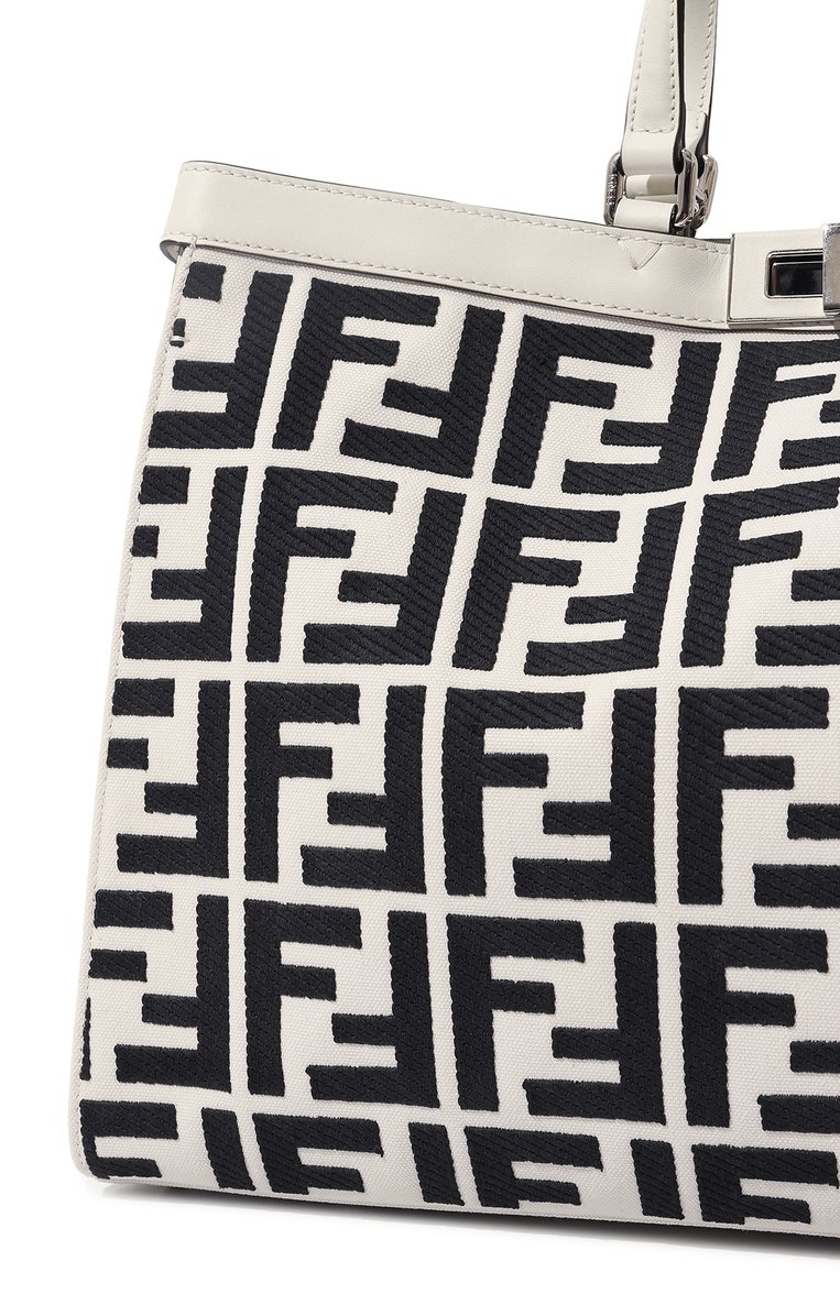 Женская сумка peekaboo FENDI черно-белого цвета, арт. 8BH374 AJQY | Фото 3 (Материал: Текстиль; Размер: large; Сумки-технические: Сумки-шопперы; Автоматизация состава: Проставлено; Автоматизация ТО: Проставлено)