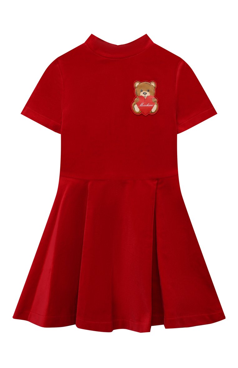 Детское хлопковое платье MOSCHINO красного цвета, арт. HDV0DG/LWA03/4A-8A | Фото 1 (Рукава: Короткие; Материал внешний: Хлопок; Случай: Повседневный; Автоматизация ТО: Проставлено; Автоматизация состава: Проставлено)