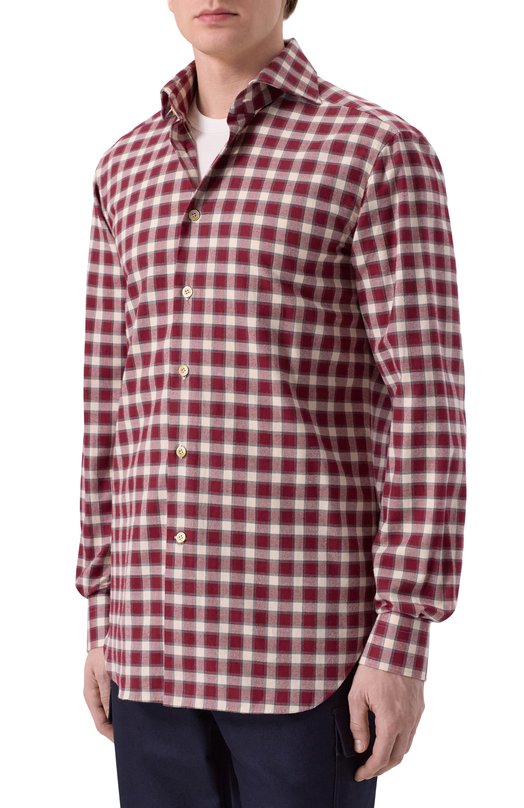 Хлопковая рубашка Kiton UCCH0943905 Бордовый  UCCH0943905 Фото 3