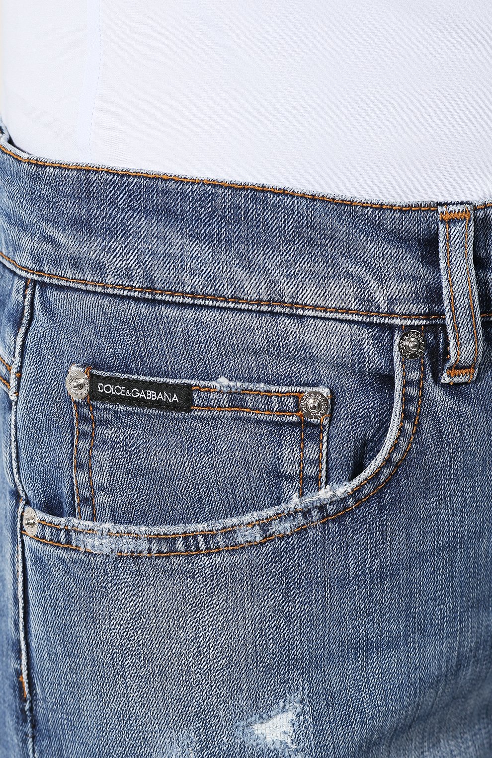 Джинсы с потертостями DOLCE & GABBANA синего цвета по цене 74800 руб., арт. FTAIAD/G8BF1, фото 5 Джинсы с потертостями DOLCE & GABBANA, арт. FTAIAD/G8BF1, фото 5