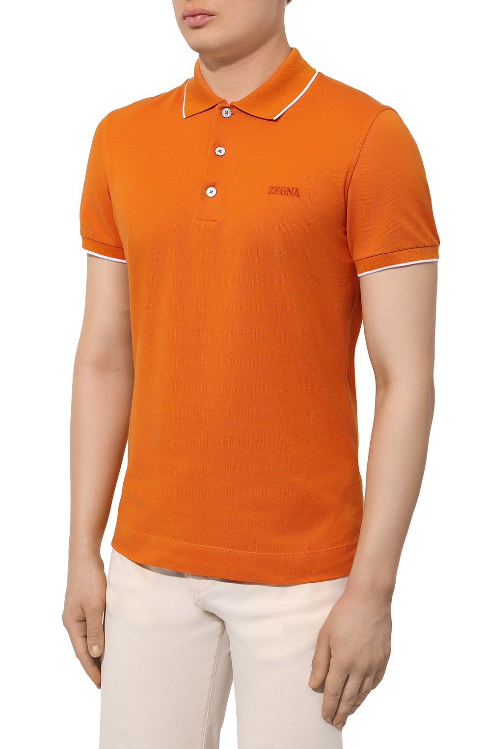 Хлопковое поло ZEGNA оранжевого цвета по цене 49950 руб., арт. UD358A7/D746, фото 3 Хлопковое поло ZEGNA, арт. UD358A7/D746, фото 3