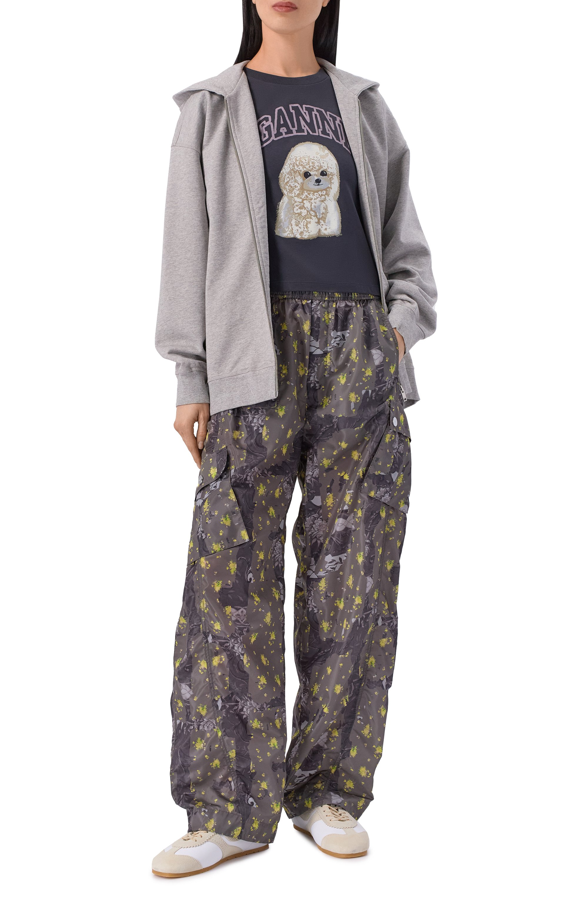 Брюки-карго GANNI темно-серого цвета по цене 37350 руб., арт. A1080166, фото 2 Брюки-карго GANNI, арт. A1080166, фото 2