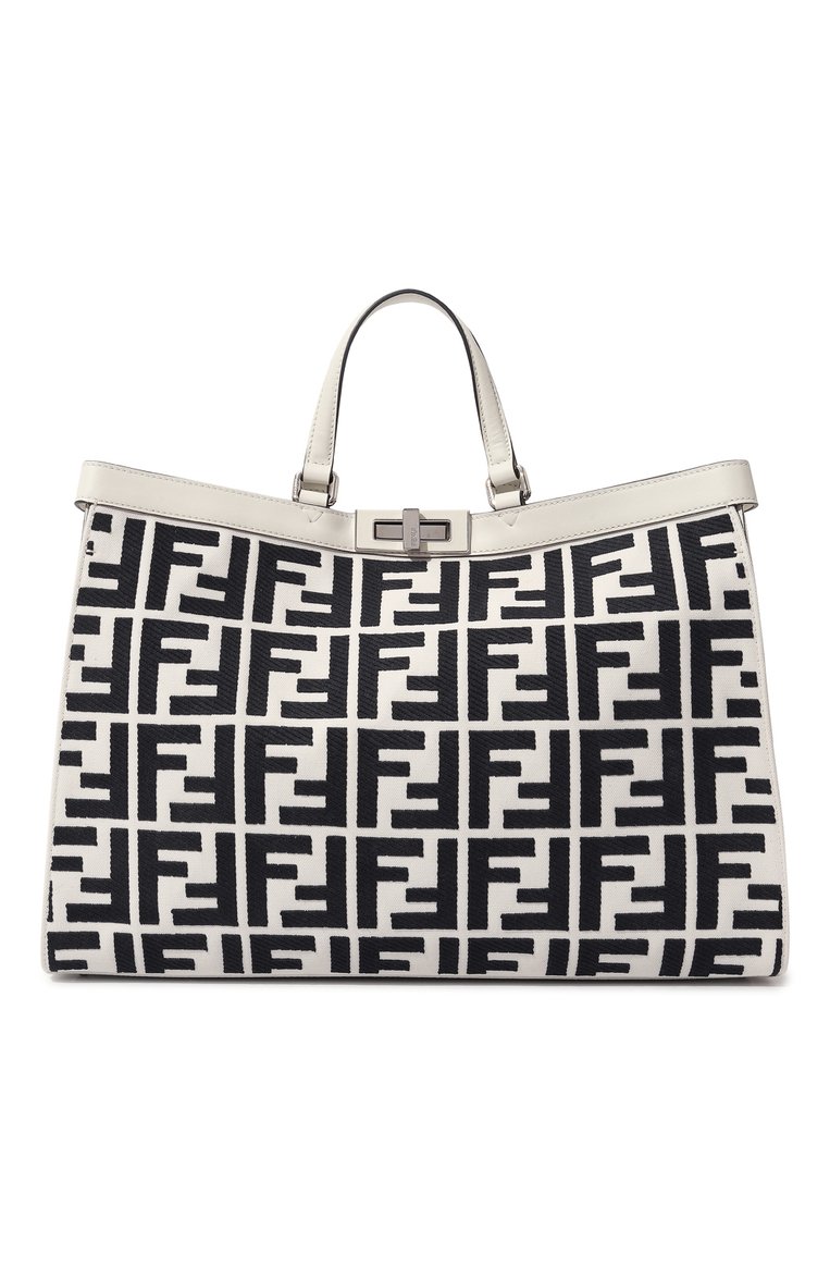 Женская сумка peekaboo FENDI черно-белого цвета, арт. 8BH374 AJQY | Фото 1 (Материал: Текстиль; Размер: large; Сумки-технические: Сумки-шопперы; Автоматизация состава: Проставлено; Автоматизация ТО: Проставлено)