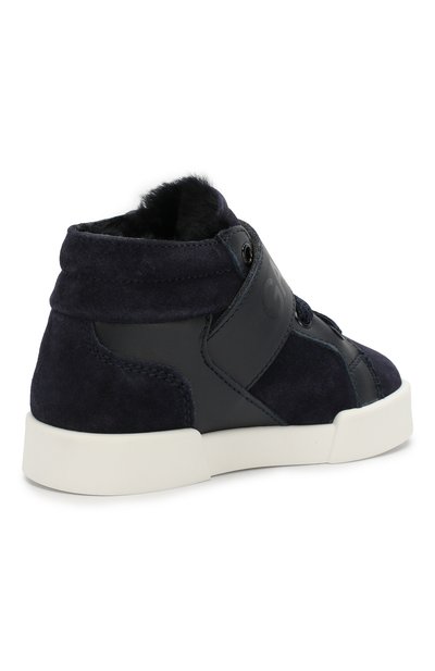 Кожаные кеды с меховой отделкой DOLCE & GABBANA темно-синего цвета по цене 19950 руб., арт. DN0121/A7174/19-28, фото 3 Кожаные кеды с меховой отделкой DOLCE & GABBANA, арт. DN0121/A7174/19-28, фото 3