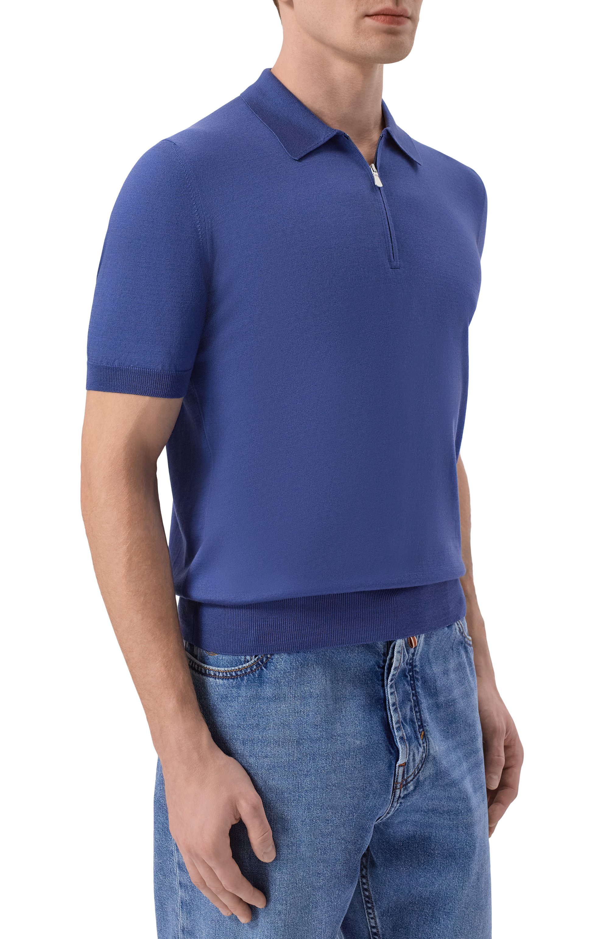 Поло из шелка и хлопка GRAN SASSO синего цвета по цене 37200 руб., арт. 43166/16290, фото 3 Поло из шелка и хлопка GRAN SASSO, арт. 43166/16290, фото 3