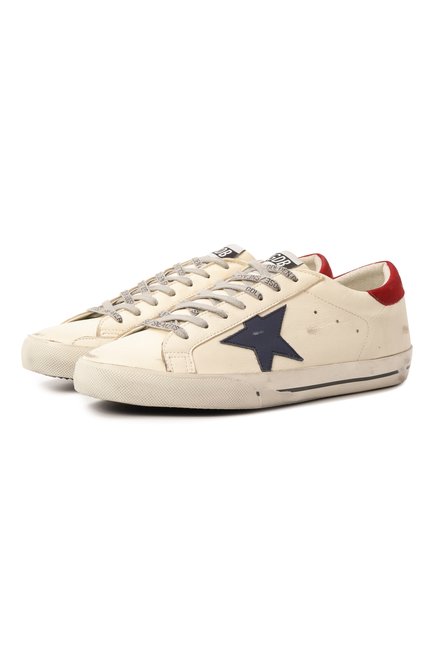 Мужские кожаные кеды super-star GOLDEN GOOSE DELUXE BRAND кремвого цвета, арт. GMF00101.F006839 | Фото 1 (Подошва: Плоская; Драгоценные камни: Проставлено; Материал внутренний: Текстиль; Материал внешний: Натуральная кожа; Материал сплава: Проставлено)