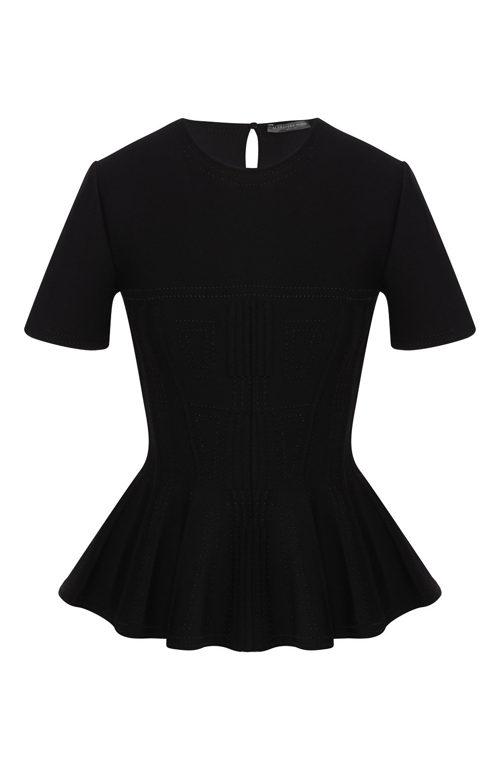Приталенный топ ALEXANDER MCQUEEN черного цвета по цене 167000 руб., арт. 571649/Q1WVP, фото 1 Приталенный топ ALEXANDER MCQUEEN, арт. 571649/Q1WVP, фото 1