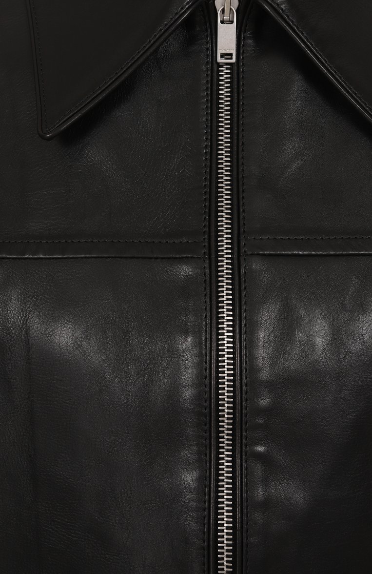 Женская кожаная куртка JIL SANDER черного цвета, арт. J03BN0183-J07207 | Фото 6 (Автоматизация состава: Проставлено; Автоматизация ТО: Прост�авлено; Материал подклада: Вискоза; Материал внешний: Натуральная кожа; Длина (верхняя одежда): Короткие; Рукава: Длинные; Женское Кросс-КТ: Замша и кожа; Кросс-КТ: Куртка, Легкие; Стили: Кэжуэл)