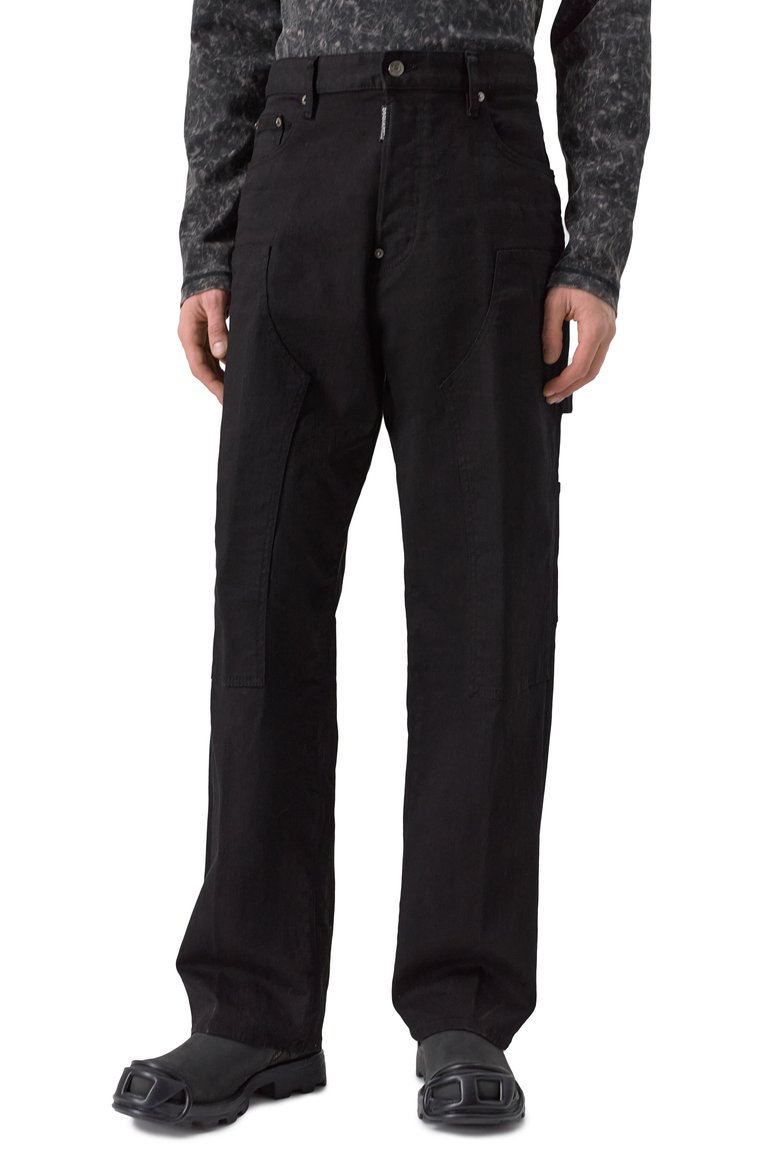 Мужские джинсы DSQUARED2 черного цвета, арт. S74LB1673/S39781 | Фото 3 (Длина (брюки, джинсы): Стандартные; Драгоценные камни: Проставлено; Материал сплава: Проставлено; Детали: Накладные карманы; Кросс-КТ: Деним; Силуэт М (брюки): Прямые; Материал внешний: Деним, Хлопок; Стили: Гранж, Повседневный)