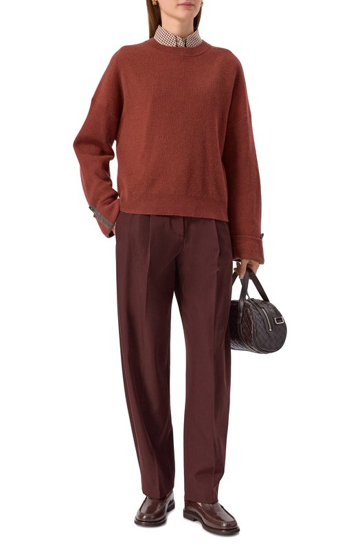 Брюки из шерсти и хлопка Brunello Cucinelli MA033P9039 Бордовый  MA033P9039 Фото 2