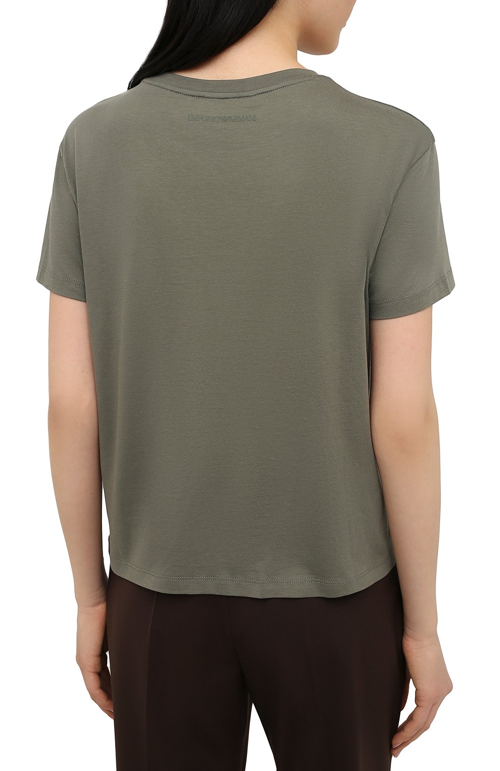 Хлопковая футболка EMPORIO ARMANI хаки цвета по цене 12500 руб., арт. 3K2T7L/2JSYZ, фото 4 Хлопковая футболка EMPORIO ARMANI, арт. 3K2T7L/2JSYZ, фото 4
