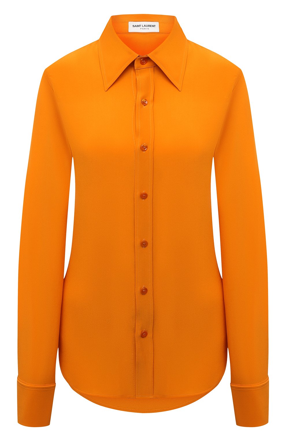 Шелковая рубашка SAINT LAURENT оранжевого цвета по цене 91950 руб., арт. 679108/Y100W, фото 1 Шелковая рубашка SAINT LAURENT, арт. 679108/Y100W, фото 1