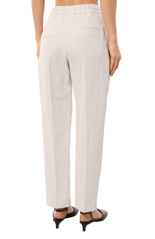 Брюки из хлопка и льна Brunello Cucinelli MH561B1311 Кремовый  MH561B1311 Фото 4