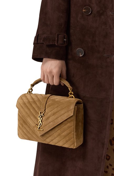 Женская сумка college medium SAINT LAURENT бежевого цвета, арт. 600279/1U807 | Фото 2 (Размер: medium; Материал сплава: Проставлено; Ремень/цепочка: На ремешке; Материал: Натуральная кожа; Драгоценные камни: Проставлено)