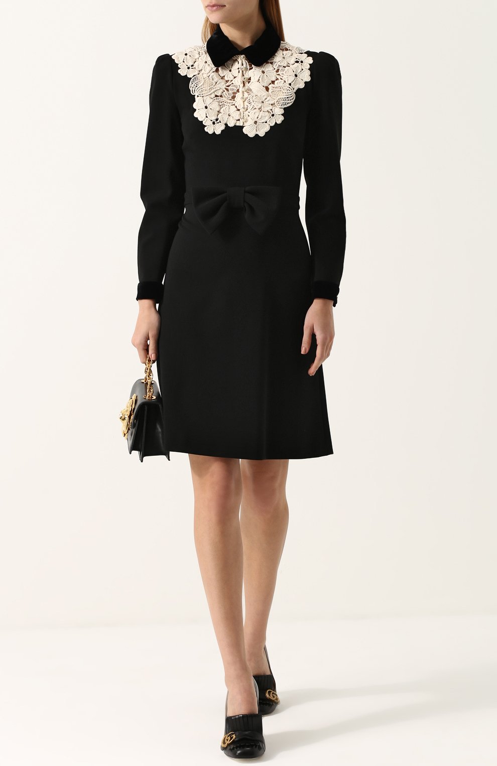 Приталенное платье-миди с контрастной кружевной вставкой GUCCI, арт. 479516/X9B44, фото 2