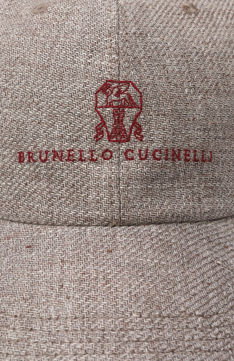 Мужская бейсболка изо льна и шерсти BRUNELLO CUCINELLI темно-бежевого цвета, арт. MW4829850 | Фото 3 (Материал: Текстиль, Лен; Нос: Не проставлено; Автоматизация состава: Проставлено)