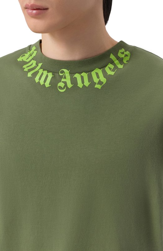 Хлопковая футболка Palm Angels PMAA109S26JER008 Хаки  PMAA109S26JER008 Фото 5