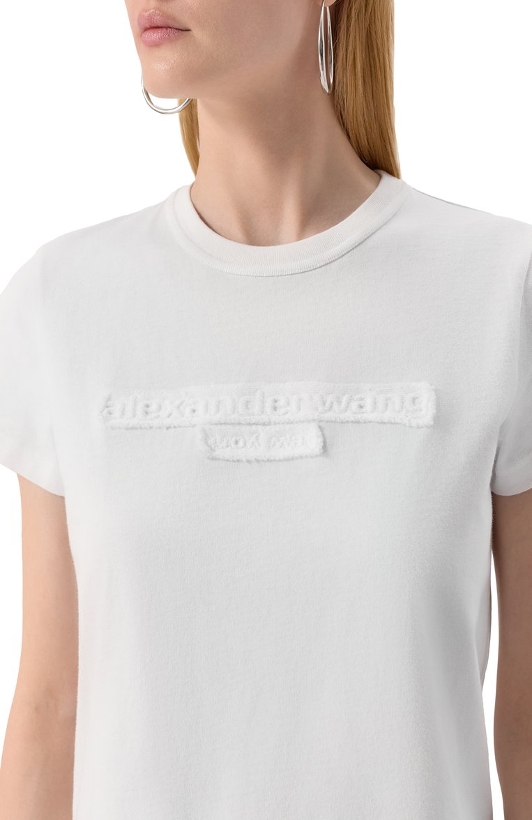 Женская хлопковая футболка ALEXANDER WANG белого цвета, арт. 1CC1251991 | Фото 5 (Материал внешний: Хлопок; Рукава: Короткие; Длина (для топов): Стандартные; Женское Кросс-КТ: Футболка-одежда; Принт: Без принта; Стили: Кэжуэл)