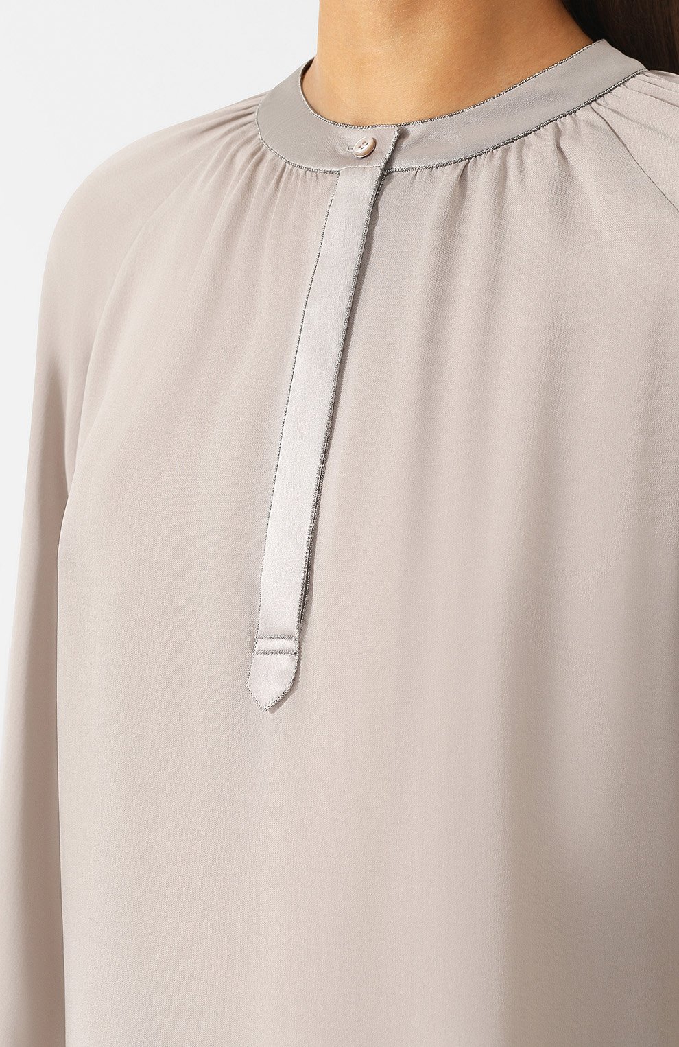 Шелковая блуза свободного кроя с воротником-стойкой BRUNELLO CUCINELLI, арт. MA985Q1501, фото 5