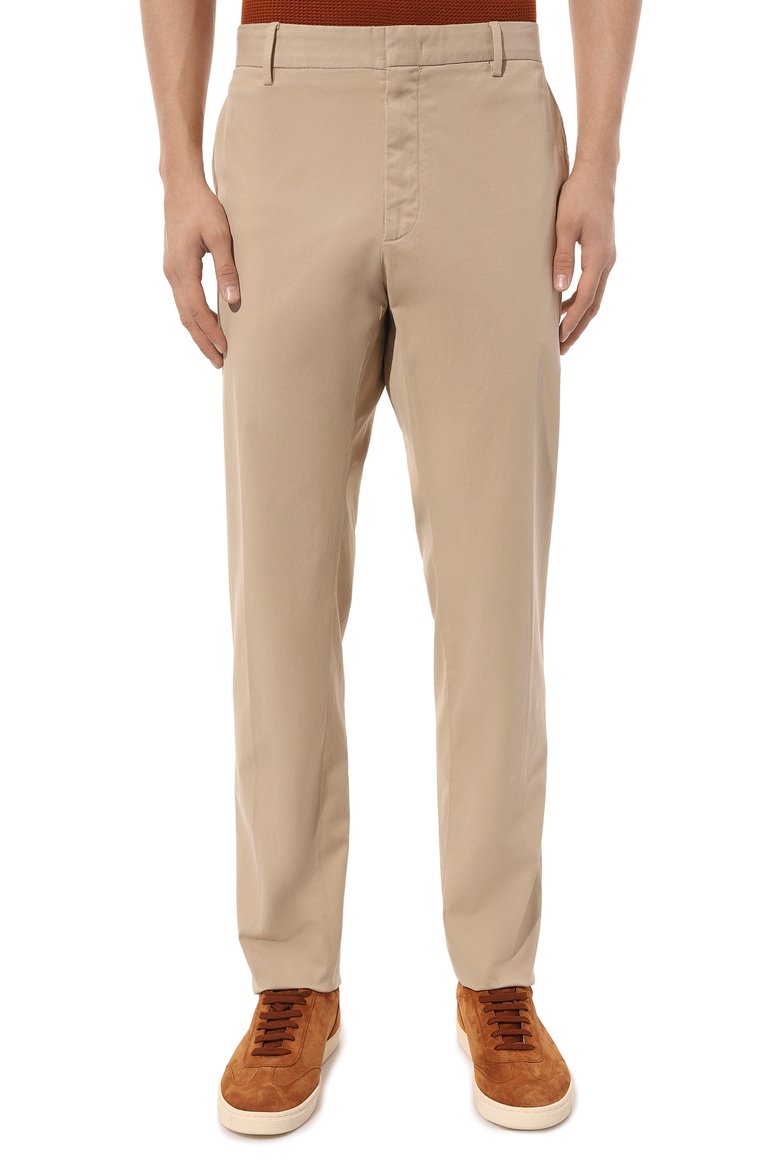 Мужские хлопковые брюки ZEGNA светло-бежевого цвета, арт. UDI17A7/TR00 | Фото 3 (Материал внешний: Хлопок; Драгоценные камни: Проставлено; Материал сплава: Проставлено; Длина (брюки, джинсы): Стандартные; Случай: Повседневный; Стили: Кэжуэл; Силуэт М (брюки): Чиносы)