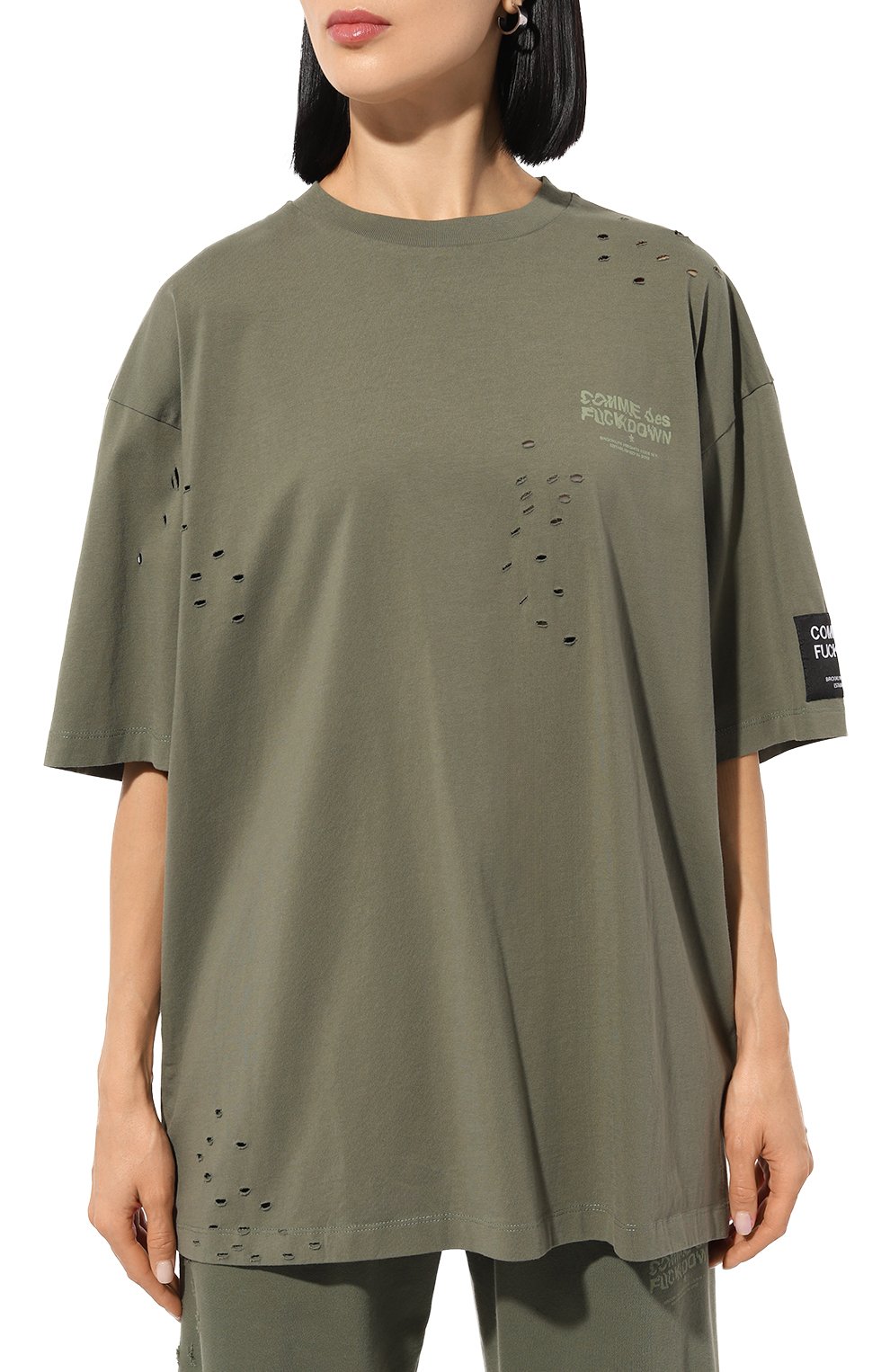 Хлопковая футболка COMME DES FUCKDOWN зеленого цвета по цене 8755 руб., арт. CFABW01186, фото 3 Хлопковая футболка COMME DES FUCKDOWN, арт. CFABW01186, фото 3