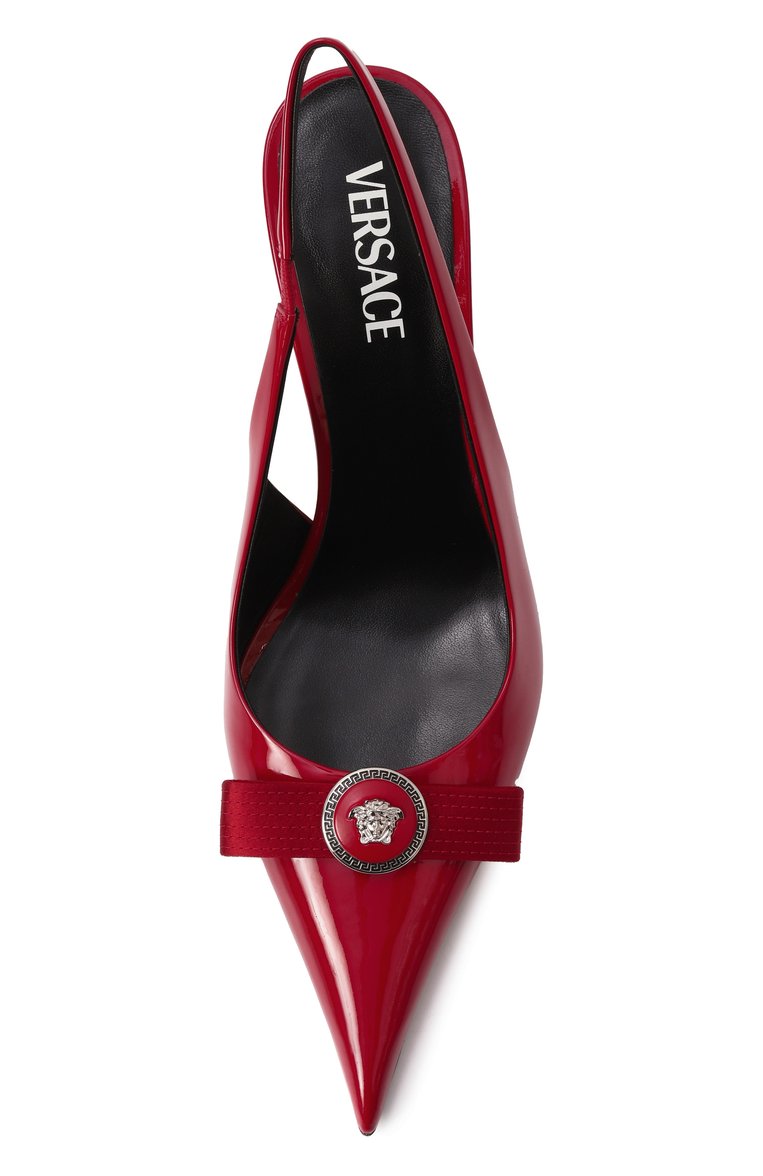 Женские лакированные туфли gianni ribbon 85 VERSACE красного цвета, арт. 1013717/1A08983 | Фото 6 (Материал внутренний: Натуральная кожа; Драгоценные камни: Проставлено; Каблук высота: Высокий; Материал сплава: Проставлено; Материал внешний: Натуральная кожа; Подошва: Плоская; Женское Кросс-КТ: Слингбэки; Каблук тип: Шпилька)