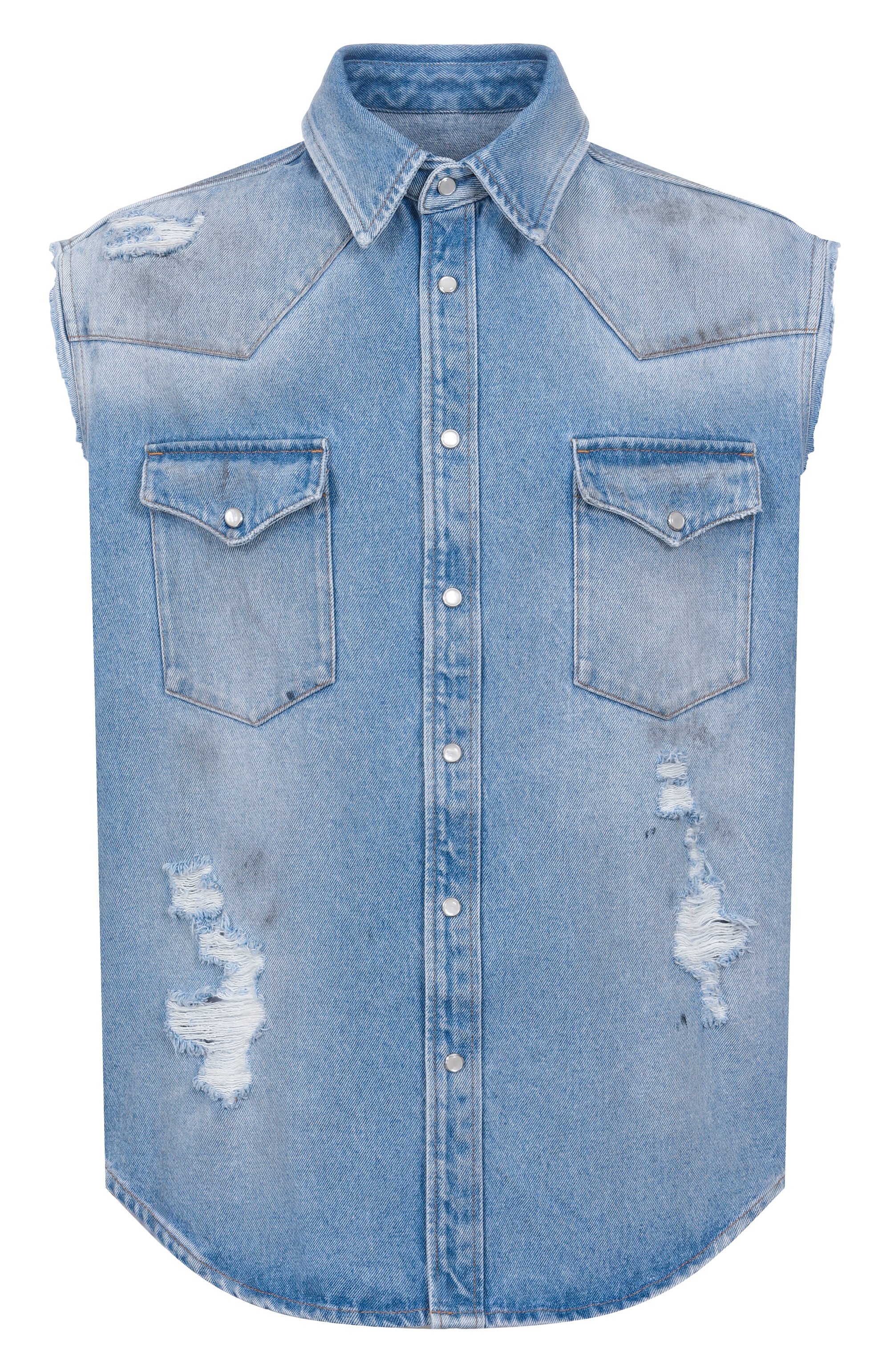 Джинсовый жилет MM6 голубого цвета по цене 87550 руб., арт. SH2DR0003/M30018, фото 1 Джинсовый жилет MM6, арт. SH2DR0003/M30018, фото 1