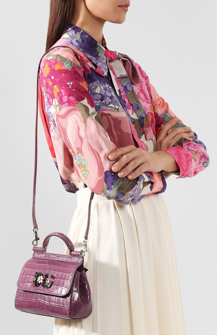 Женская сумка sicily micro из кожи аллигатора DOLCE & GABBANA фиолетового цвета, арт. BB6271/B2DH2/AMIS | Фото 5 (Размер: mini; Ремень/цепочка: На ремешке; Сумки-технические: Сумки через плечо, Сумки top-handle; Материал: Экзотическая кожа)