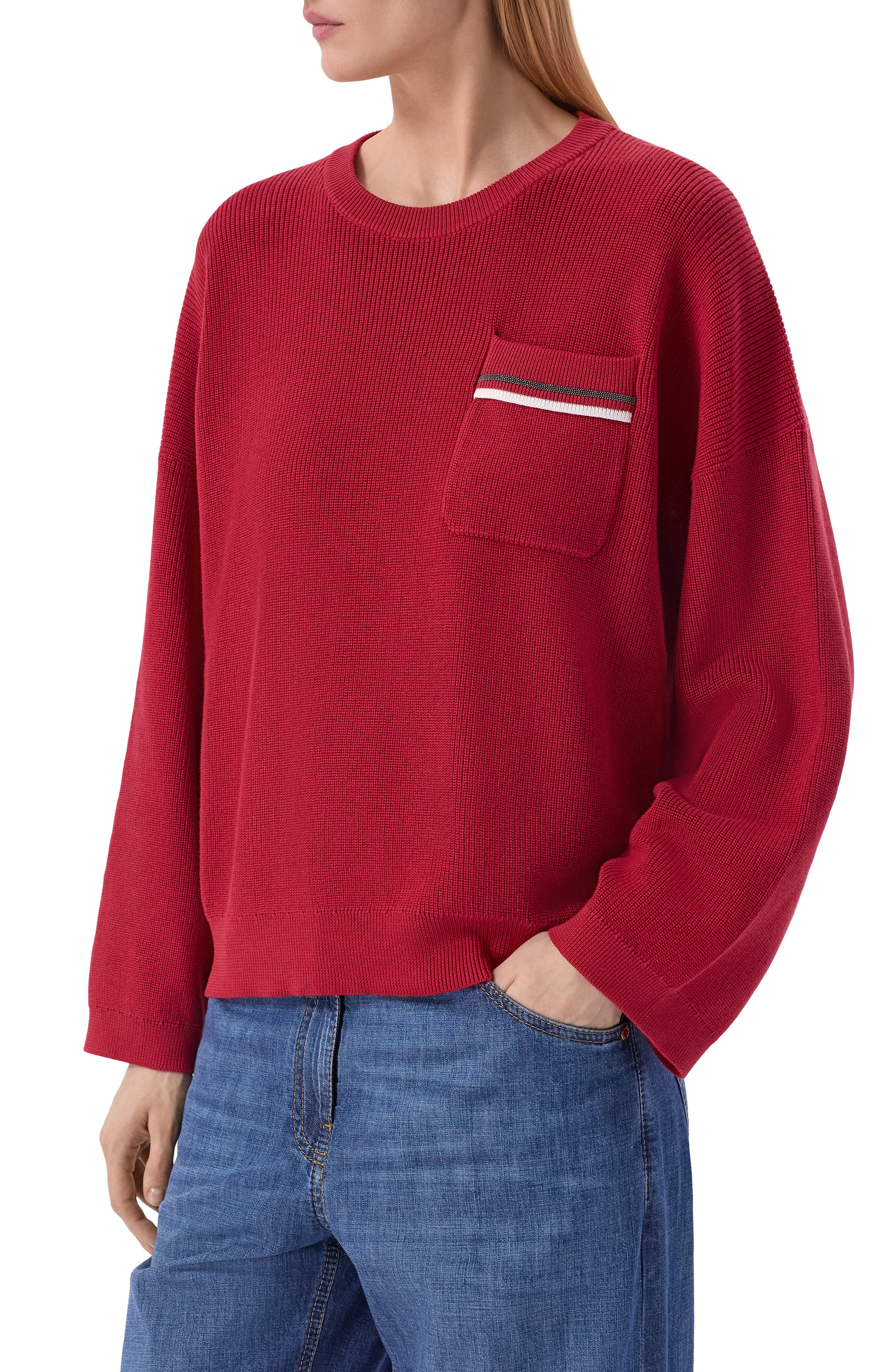 Хлопковый свитер BRUNELLO CUCINELLI красного цвета по цене 228500 руб., арт. M19253200, фото 3 Хлопковый свитер BRUNELLO CUCINELLI, арт. M19253200, фото 3