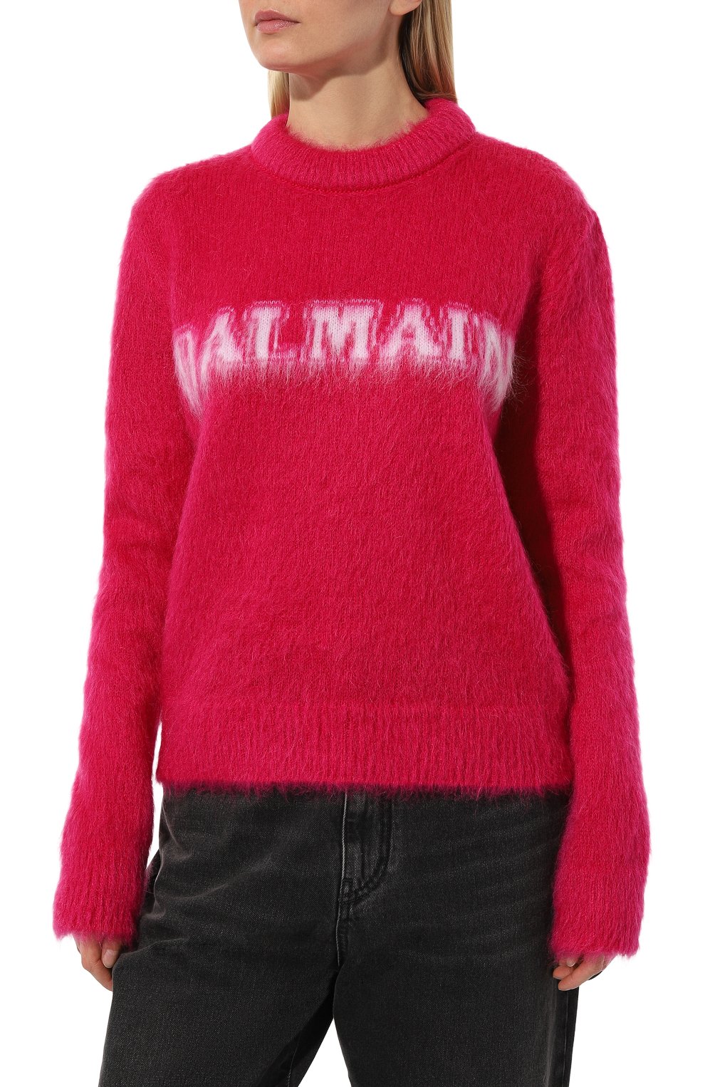 Шерстяной пуловер BALMAIN фуксия цвета по цене 162500 руб., арт. BF0KD025KF38, фото 3 Шерстяной пуловер BALMAIN, арт. BF0KD025KF38, фото 3