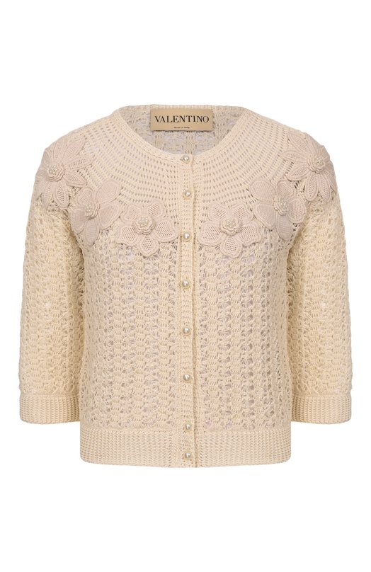 Хлопковый кардиган Valentino 8B3KA14F/9W4 Кремовый 8B3KA14F/9W4