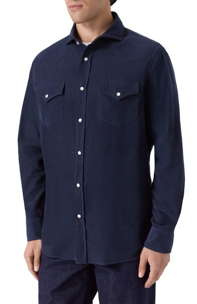 Хлопковая рубашка BRUNELLO CUCINELLI темно-синего цвета по цене 127000 руб., арт. ML6884008, фото 3 Хлопковая рубашка BRUNELLO CUCINELLI, арт. ML6884008, фото 3