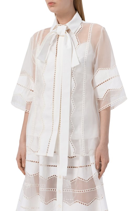 Блузка из хлопка и шелка Elie Saab SH144NR26/CES01 Белый  SH144NR26/CES01 Фото 3