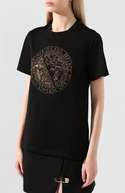 Хлопковая футболка VERSACE черного цвета по цене 56650 руб., арт. A83866/A201952, фото 3 Хлопковая футболка VERSACE, арт. A83866/A201952, фото 3