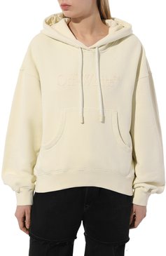 Женский хлопковое худи OFF-WHITE бежевого цвета, арт. 0WBB058F23JER005 | Фото 3 (Рукава: Длинные; Длина (для топов): Стандартные; Материал сплава: Проставлено; Материал внешний: Хлопок; Стили: Спорт-шик; Женское Кросс-КТ: Худи-одежда; Драгоценные камни: Проставлено)