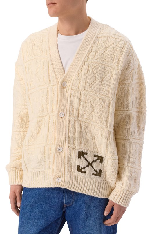 Шерстяной кардиган Off-White 0MHB02LF25KNI001 Кремовый  0MHB02LF25KNI001 Фото 3