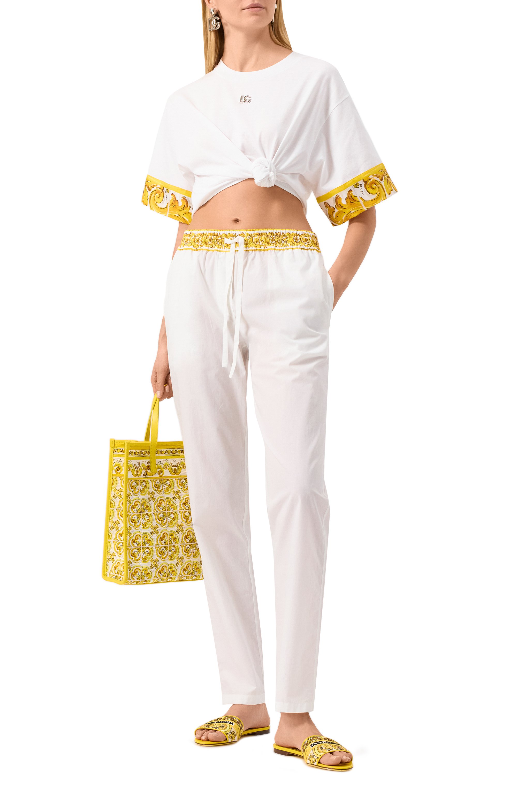 Текстильные шлепанцы bianca DOLCE & GABBANA желтого цвета по цене 89950 руб., арт. CQ0571/AV804, фото 2 Текстильные шлепанцы bianca DOLCE & GABBANA, арт. CQ0571/AV804, фото 2