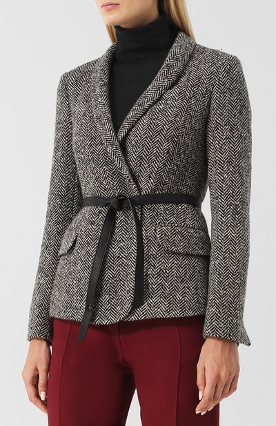 Жакет из смеси кашемира и шерсти с кожаным поясом LORO PIANA черно-белого цвета по цене 399500 руб., арт. FAI1998, фото 3 Жакет из смеси кашемира и шерсти с кожаным поясом LORO PIANA, арт. FAI1998, фото 3