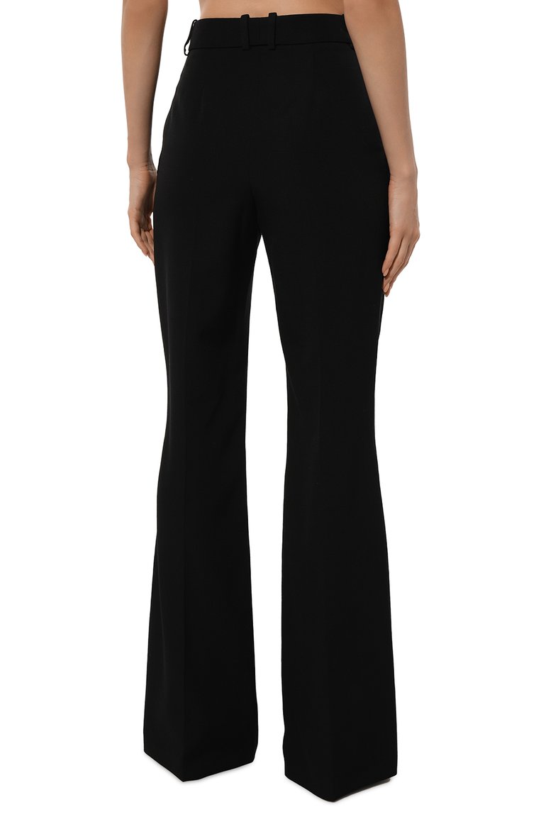 Женские шерстяные брюки BALMAIN черного цвета, арт. DF1P0104/WC09 | Фото 4 (Драгоценные камни: Проставлено; Длина (брюки, джинсы): Удлиненные; Материал внешний: Шерсть; Материал сплава: Проставлено; Силуэт Ж (брюки и джинсы): Расклешенные; Стили: Кэжуэл; Женское Кросс-КТ: Брюки-одежда)