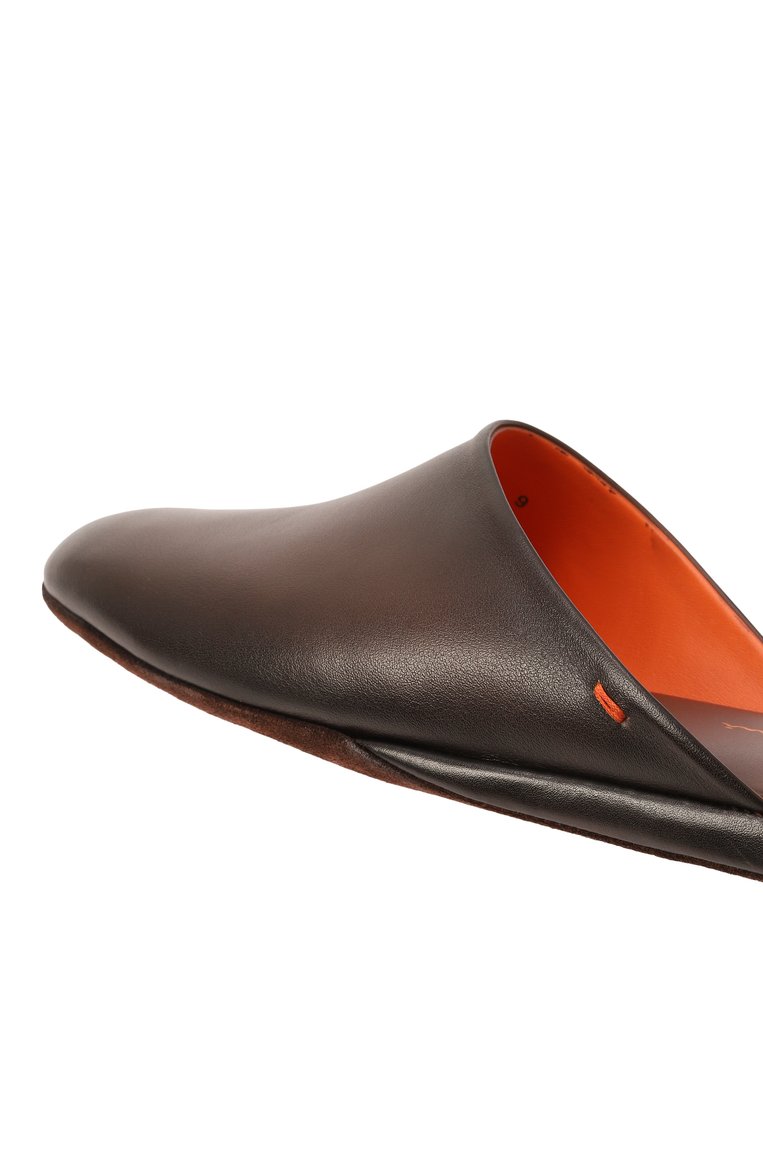 Мужские кожаные домашние туфли SANTONI темно-коричневого цвета, арт. PMXGA1644XXX1CLB | Фото 7 (Нос: Не проставлено; Материал внешний: Натуральная кожа; Материал внутренний: Натуральная кожа; Мужское Кросс-КТ: тапо�чки-обувь; Автоматизация состава: Проставлено)