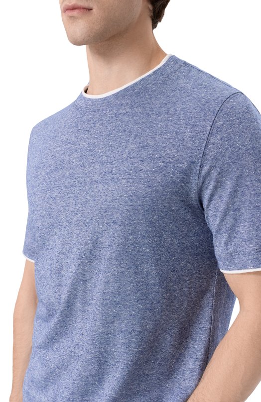 Футболка изо льна и хлопка Brunello Cucinelli MW8357427 Синий  MW8357427 Фото 5