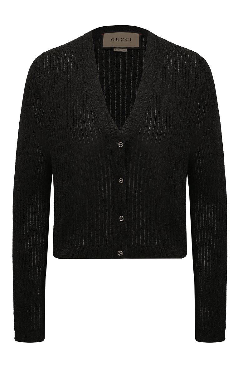 Женский кардиган из вискозы GUCCI черного цвета, арт. 775744/XKDP8 | Фото 1 (Рукава: Длинные; Стили: Кэжуэл; Материал внешний: Вискоза; Длина (для топов): Стандартные; Женское Кросс-КТ: кардиган-трикотаж; Автоматизация ТО: Проставлено; Автоматизация состава: Проставлено)