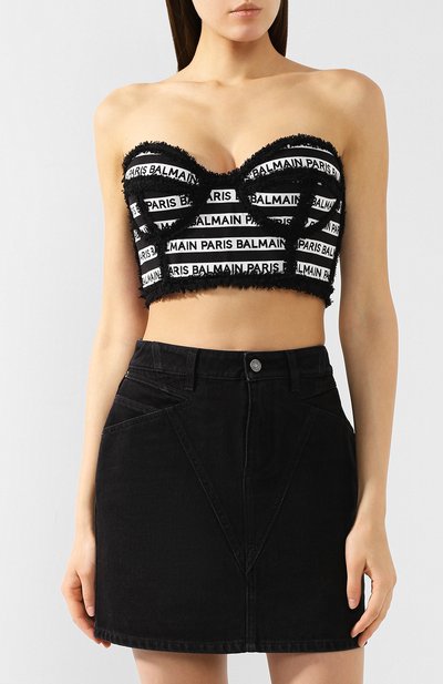 Хлопковый топ BALMAIN черно-белого цвета по цене 298000 руб., арт. RF10915/C057, фото 3 Хлопковый топ BALMAIN, арт. RF10915/C057, фото 3